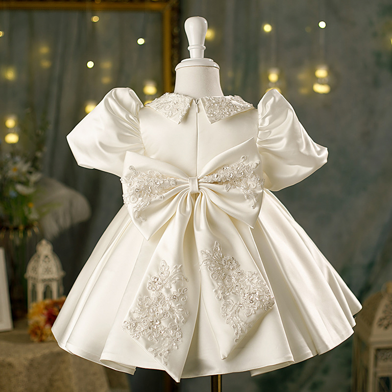 Satin Bow Embroidery Short Sleeve Midi Dresses - image 2