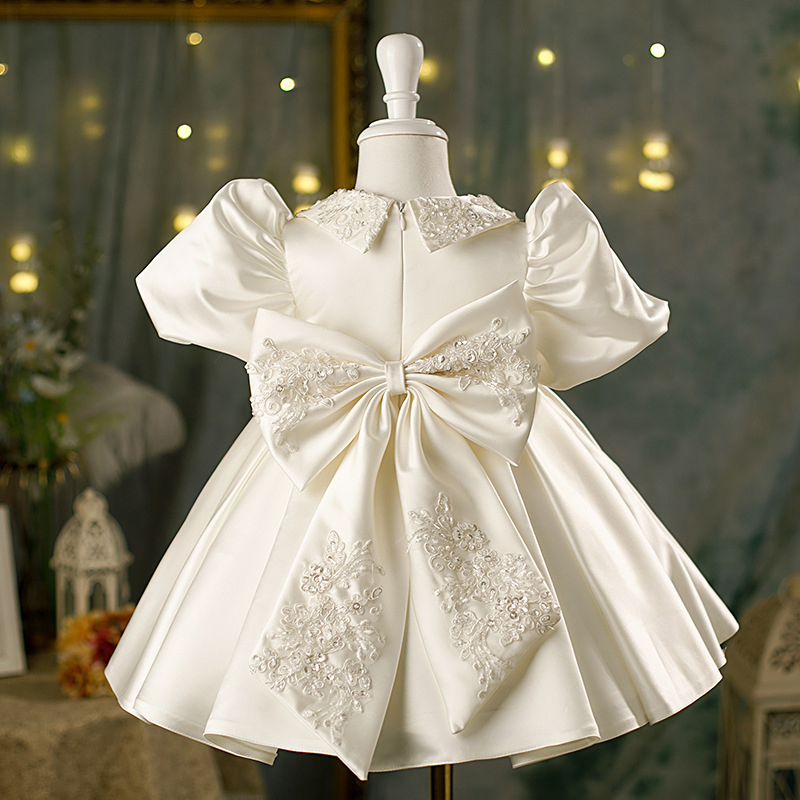 Satin Bow Embroidery Short Sleeve Midi Dresses - image 2