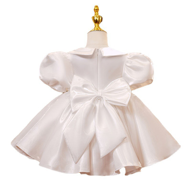 Satin Bow Short Sleeve Midi Dresses - image 5