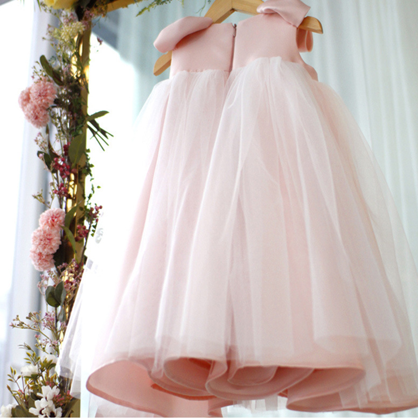 Mesh Bow Sleeveless Midi Dresses - Pink - 12-13Y - image 1