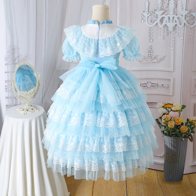 Easter Lace Split Joint Tiered Short Sleeve Maxi Dresses - image 7