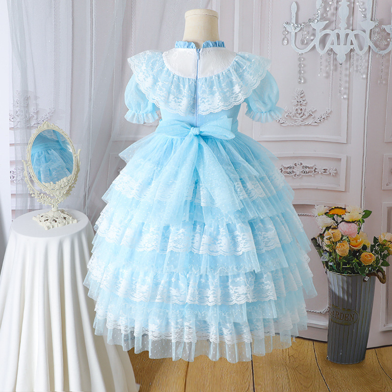 Easter Lace Split Joint Tiered Short Sleeve Maxi Dresses - image 7