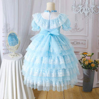 Easter Lace Split Joint Tiered Short Sleeve Maxi Dresses - image 7