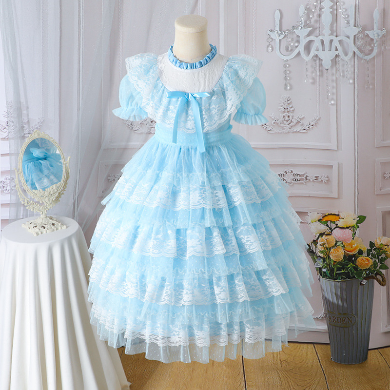 Easter Lace Split Joint Tiered Short Sleeve Maxi Dresses - image 6