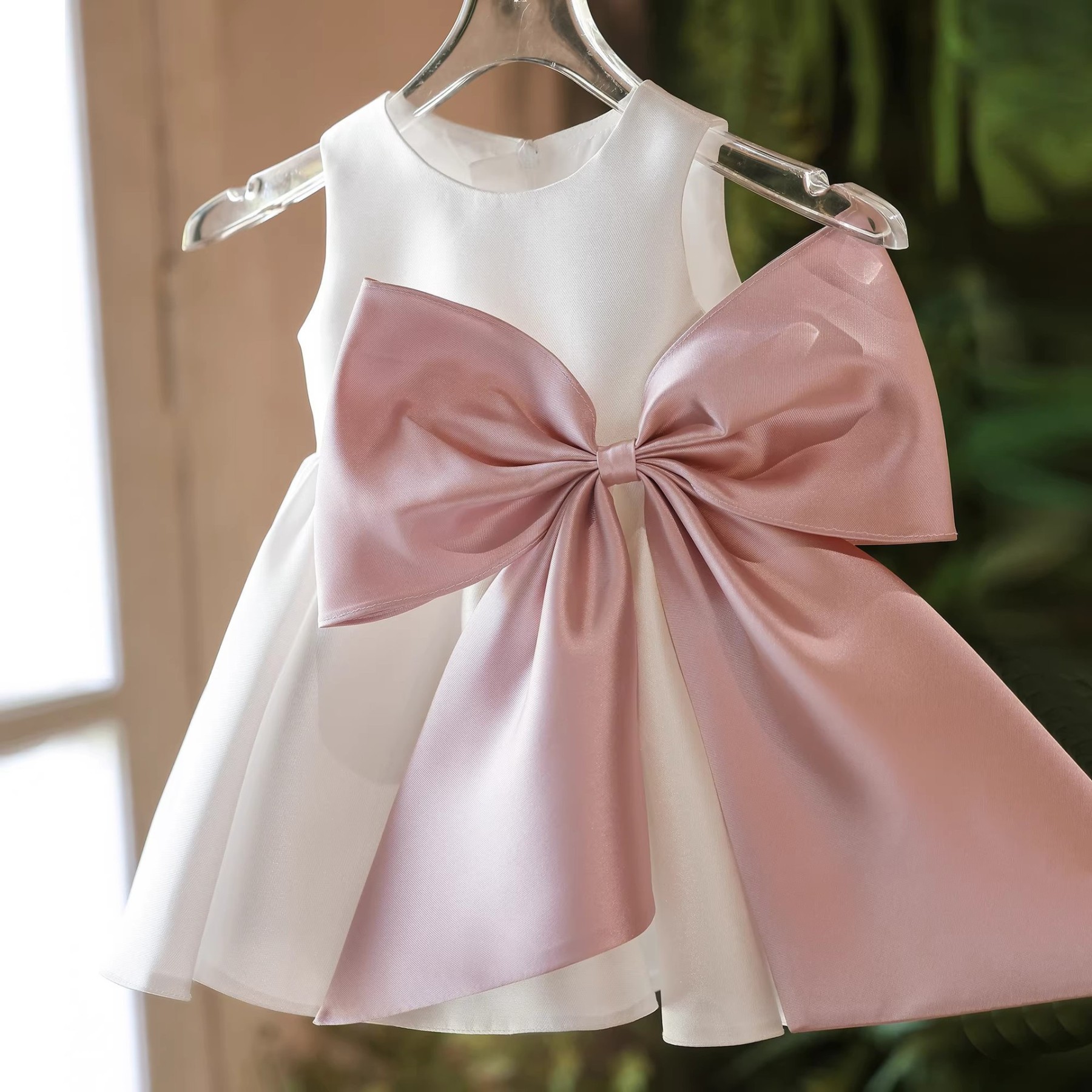Satin Bow Sleeveless Midi Dresses - Beige - 11-13Y - image 1