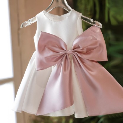 Satin Bow Sleeveless Midi Dresses - Beige - 11-13Y - image 1