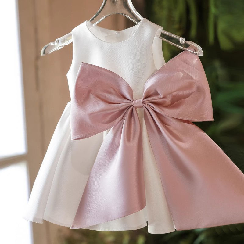 Satin Bow Sleeveless Midi Dresses - Beige - 11-13Y - image 1