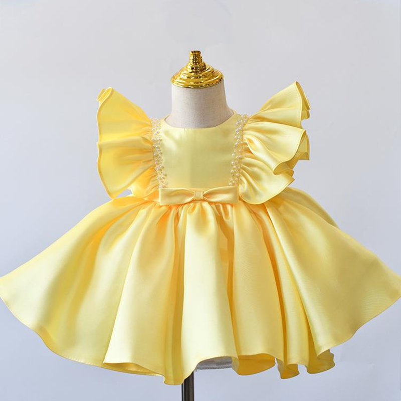 Satin Pearl Sleeveless Midi Dresses - Yellow - 11-13Y - image 1