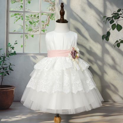 Lace Tiered Lace Edge Sleeveless Mid-long Dresses - White - 10-12Y - image 1