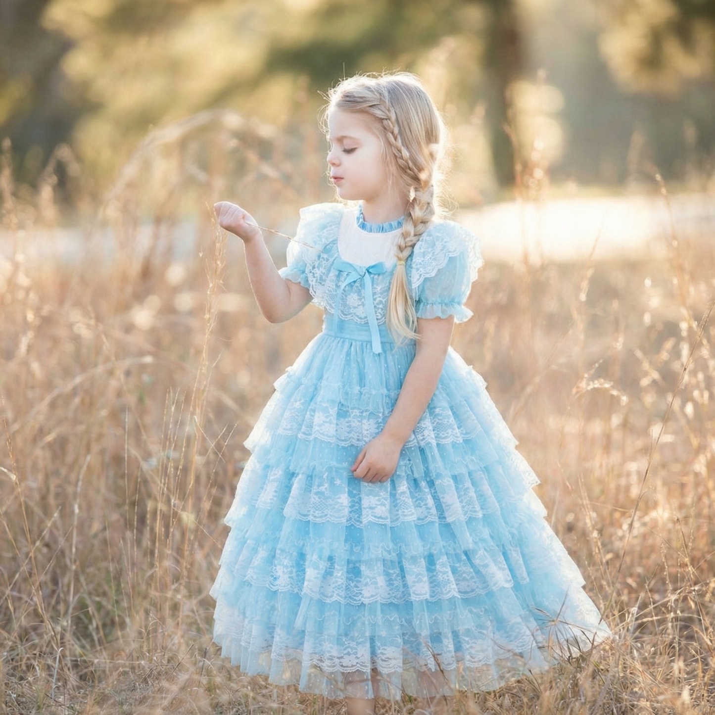 Easter Lace Split Joint Tiered Short Sleeve Maxi Dresses - image 2