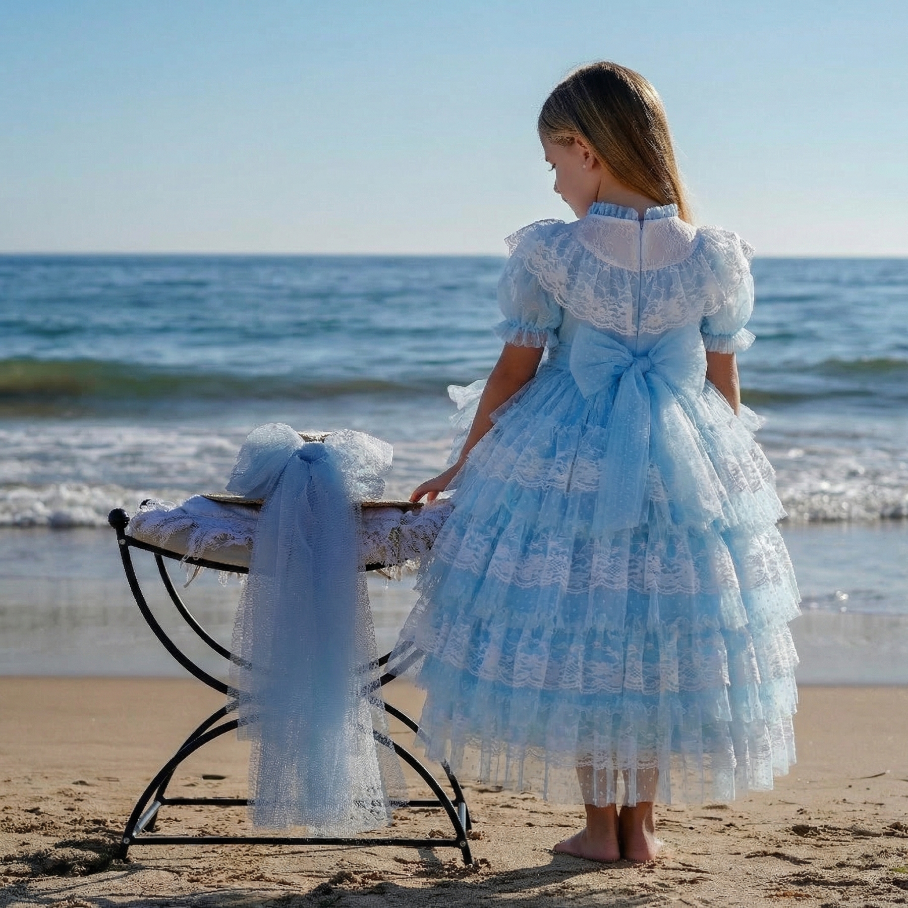 Easter Lace Split Joint Tiered Short Sleeve Maxi Dresses - image 5