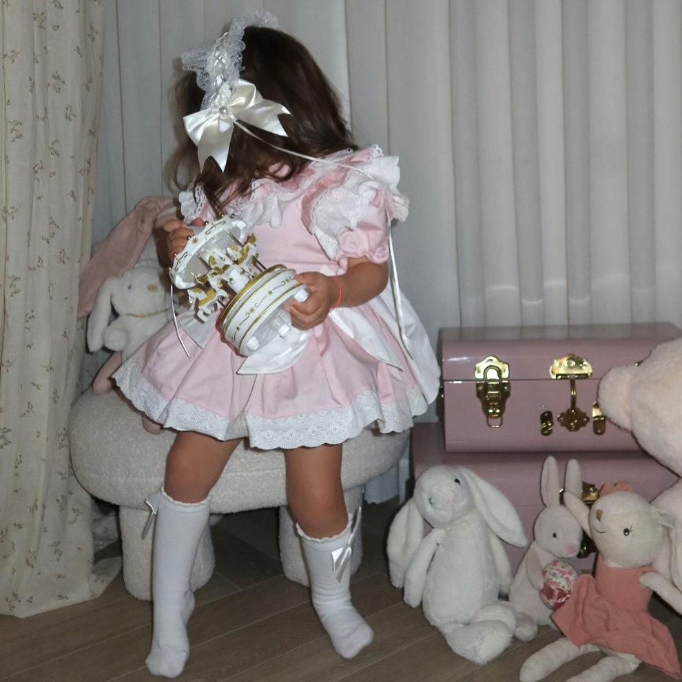 100% Cotton Bow Stitching Lace Short Sleeve Short Dresses - image 3