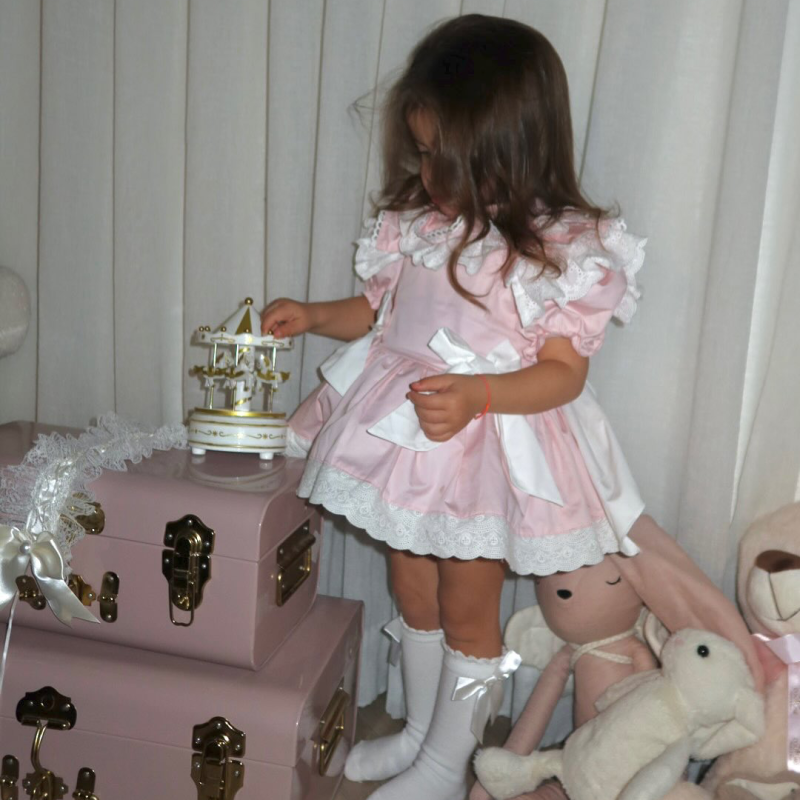 100% Cotton Bow Stitching Lace Short Sleeve Short Dresses - image 2