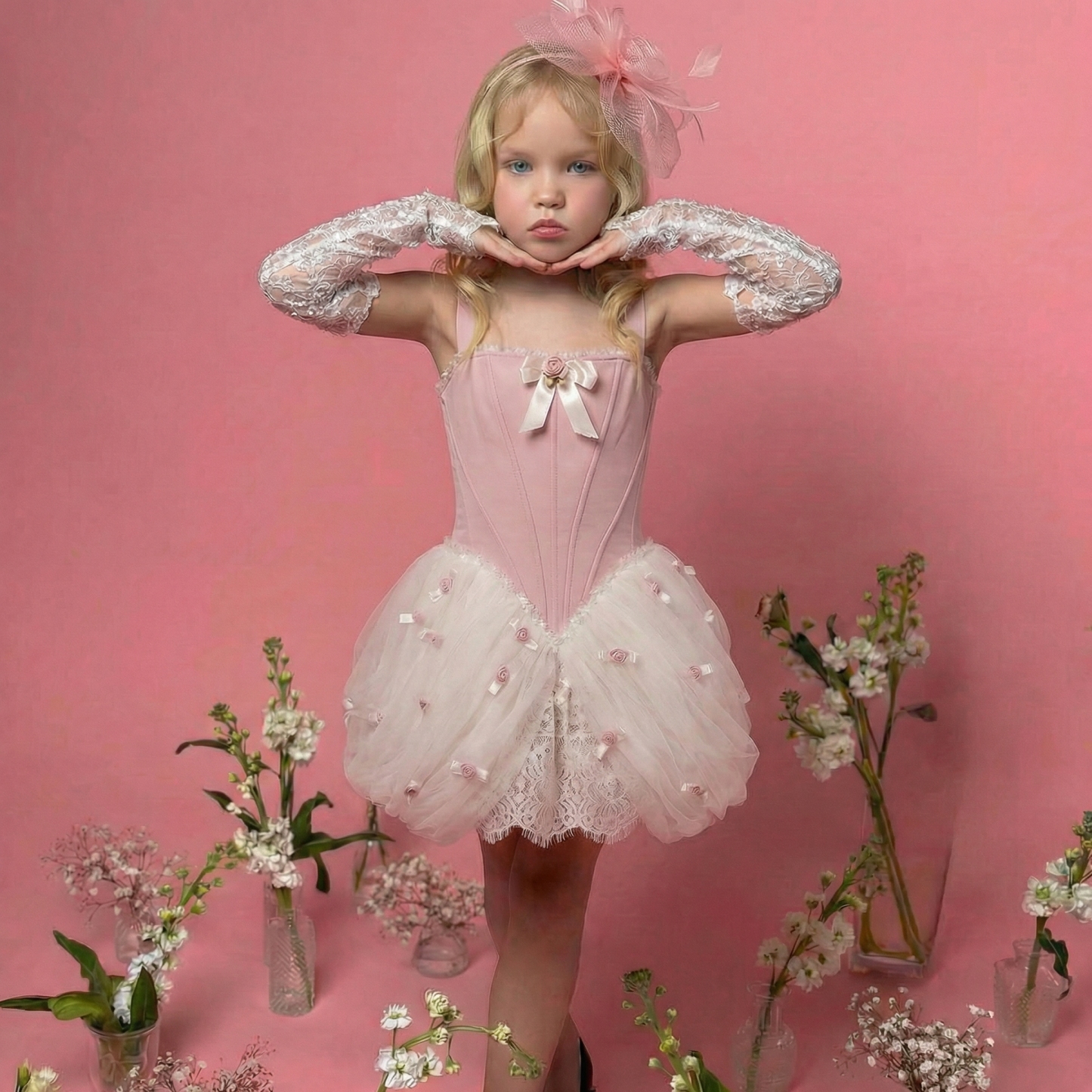 Satin & Mesh Rosette Sleeveless Short Dresses - image 3