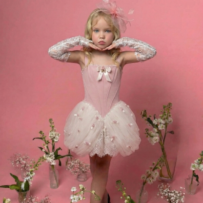 Satin & Mesh Rosette Sleeveless Short Dresses - image 3