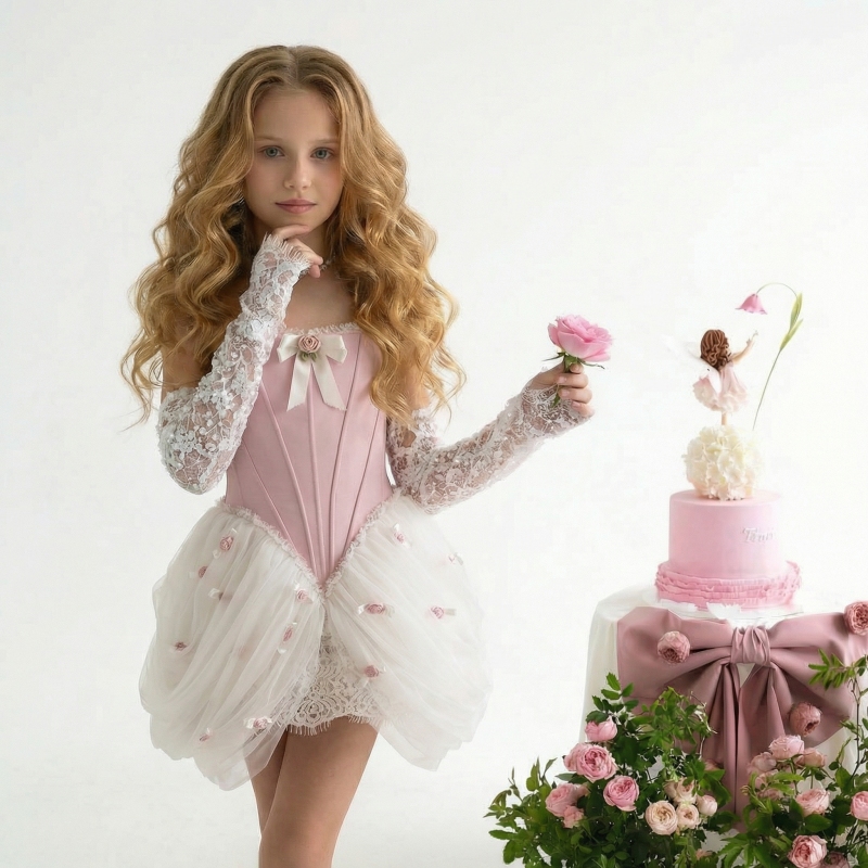 Satin & Mesh Rosette Sleeveless Short Dresses - image 2