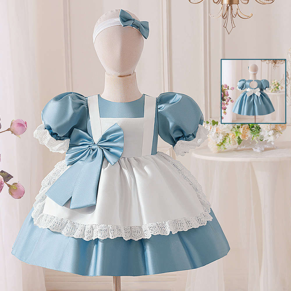 Satin Bow Short Sleeve Midi Dresses - image 5