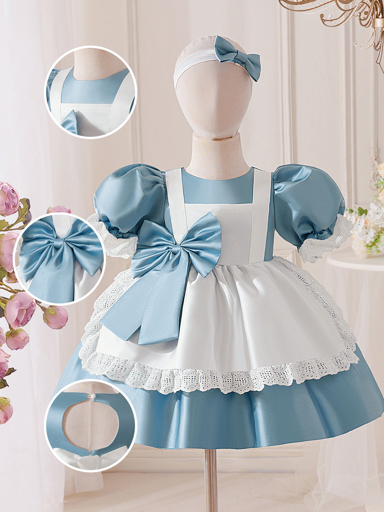 Satin Bow Short Sleeve Midi Dresses - image 6