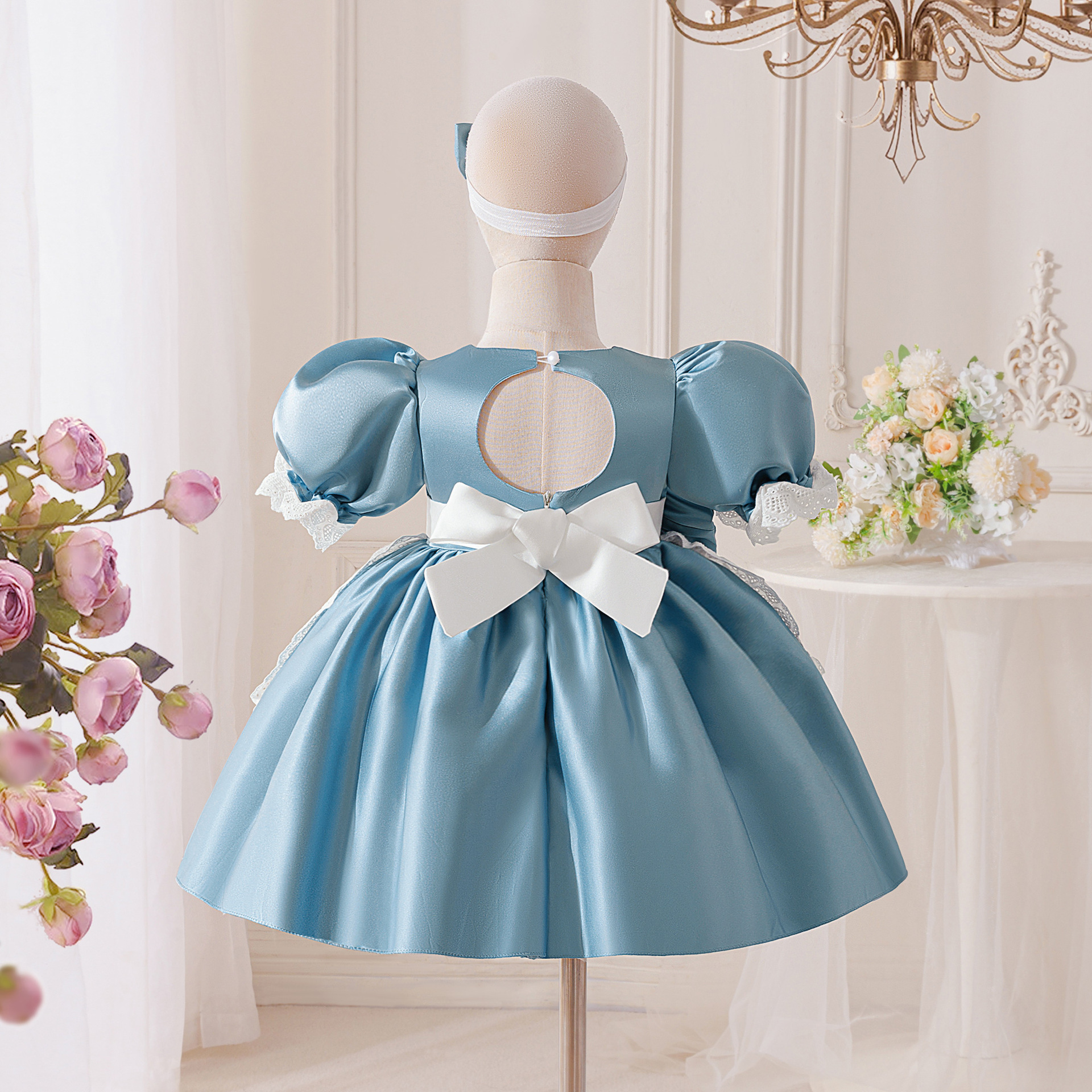 Satin Bow Short Sleeve Midi Dresses - image 4