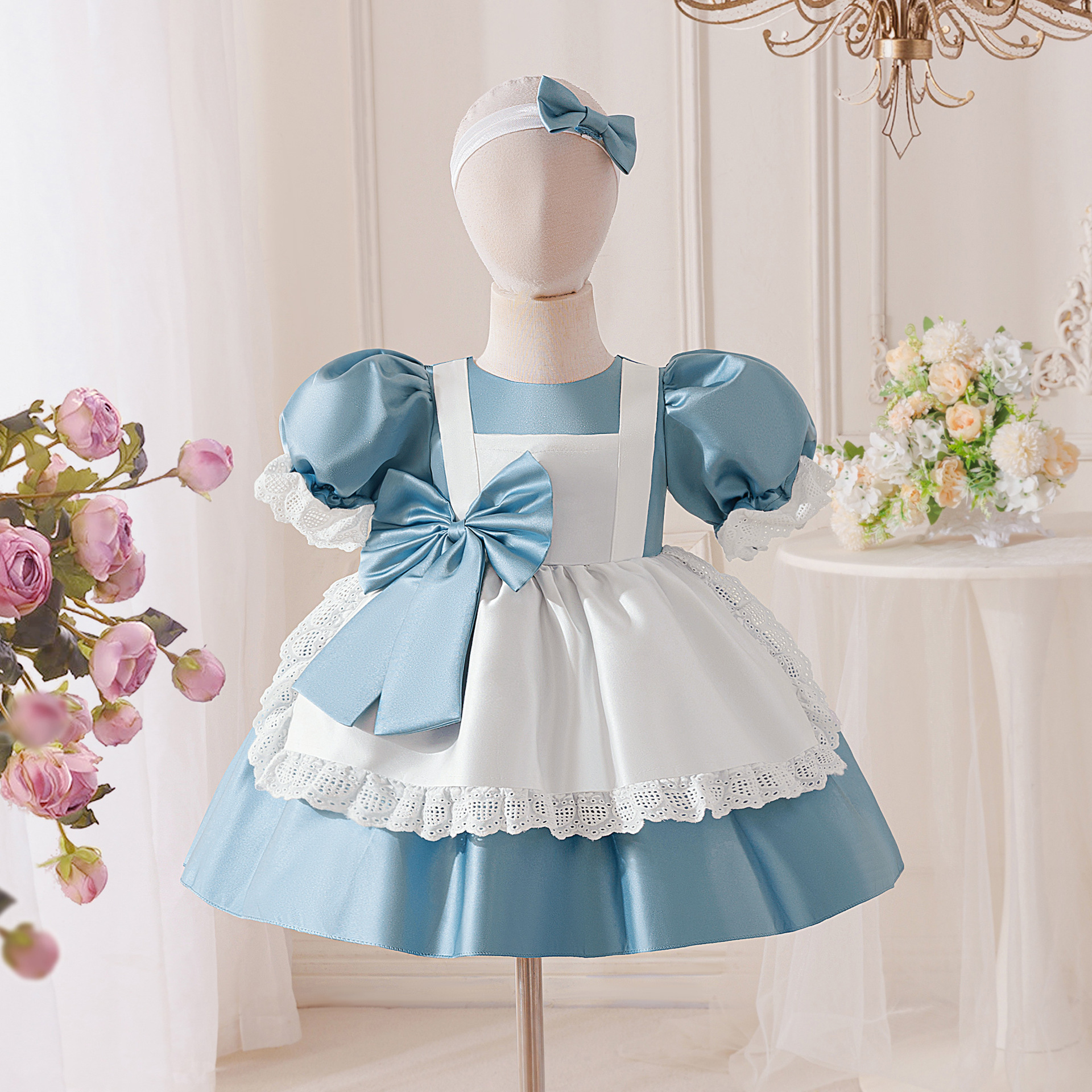 Satin Bow Short Sleeve Midi Dresses - image 3