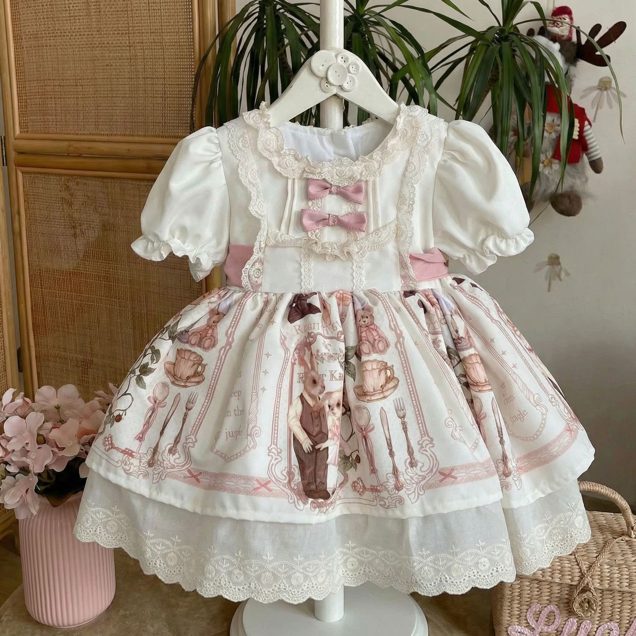 Easter Chemical Fiber Blend Bow Sleeveless Midi Dresses - Beige - 7-8Y - image 1