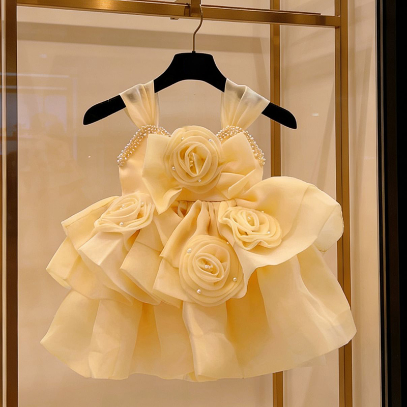 Organza Imitation Pearls Rosette Sleeveless Short Dresses - image 10