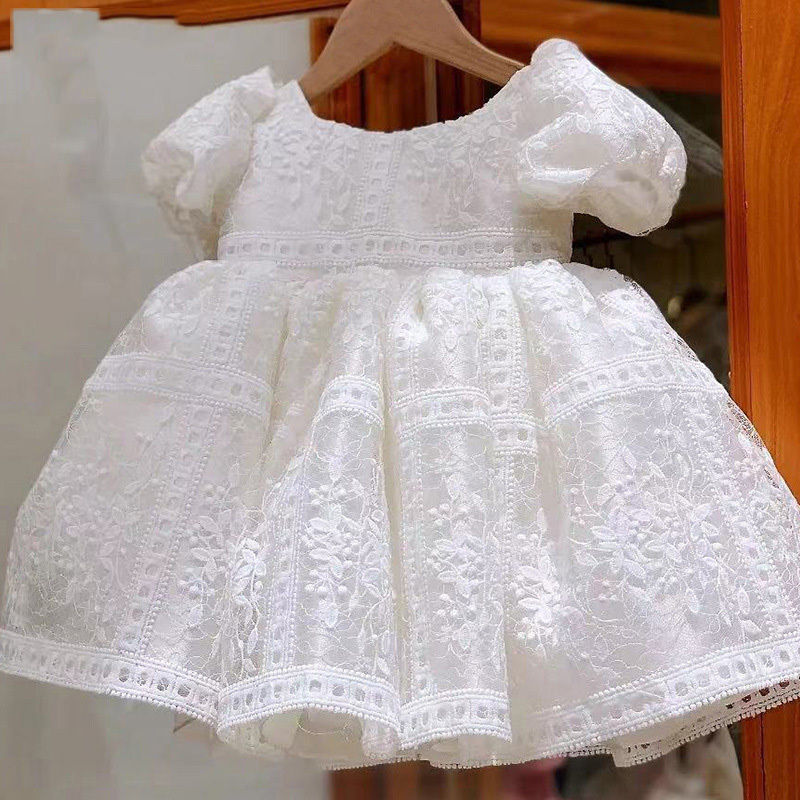Embroidery Mesh Embroidery Short Sleeve Short Dresses - White - 9-11Y - image 1