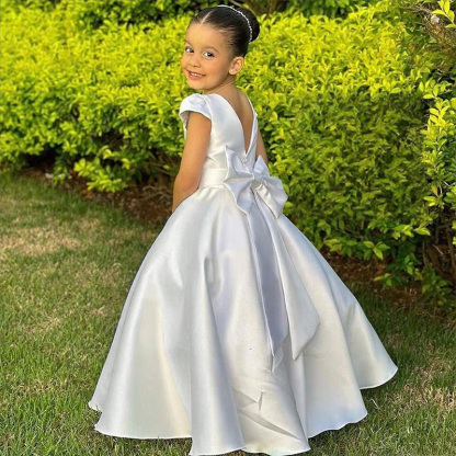 Satin Bow Backless Cap Sleeve Maxi Dresses - image 2