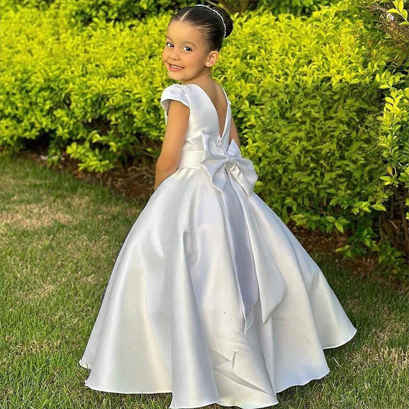 Satin Bow Backless Cap Sleeve Maxi Dresses - image 2