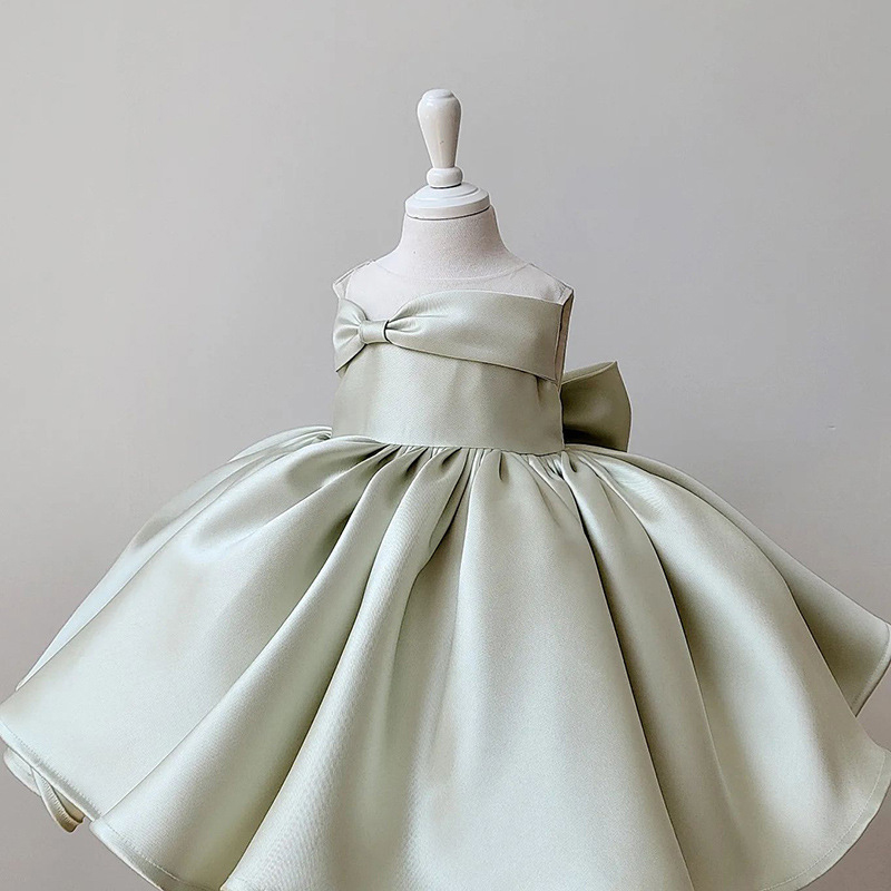 Satin Bow Sleeveless Midi Dresses - Light Green - 13-14Y - image 8