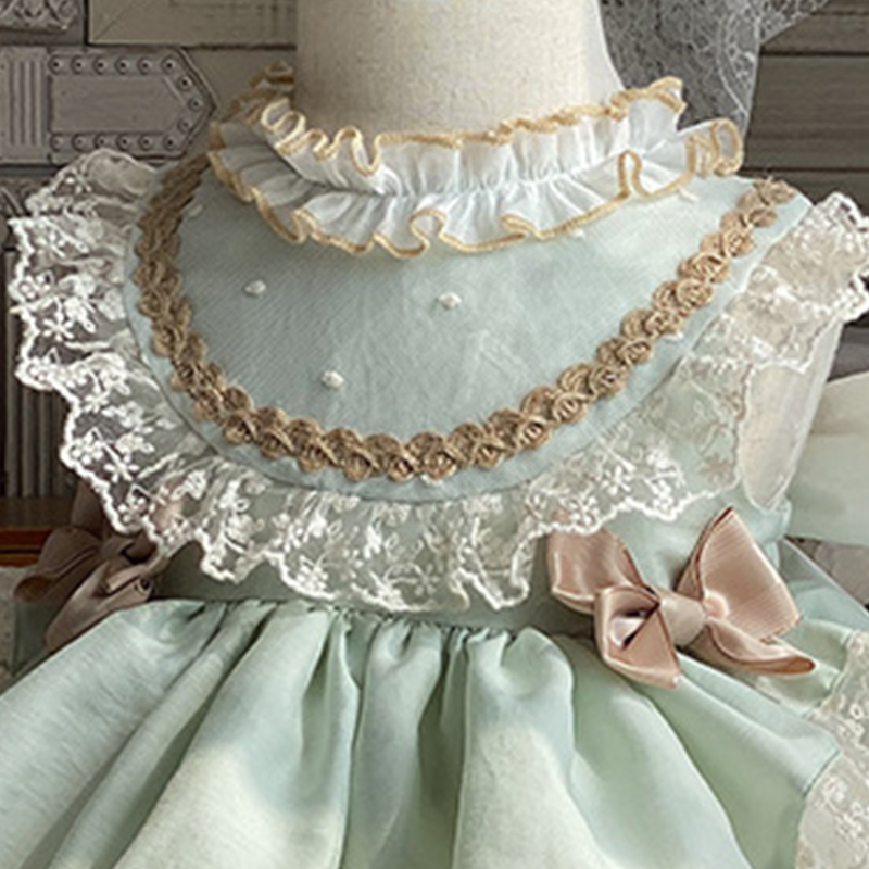 Polyester Cotton Bow Lace Edge Sleeveless Short Dresses - image 2