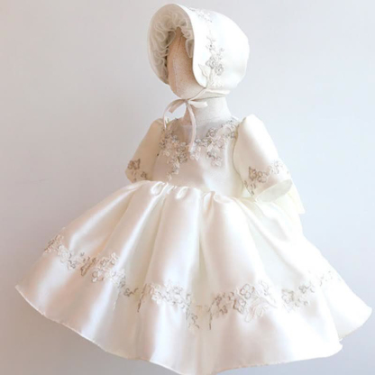 Satin Embroidery Short Sleeve Short Dresses Without Bonnet - image 2