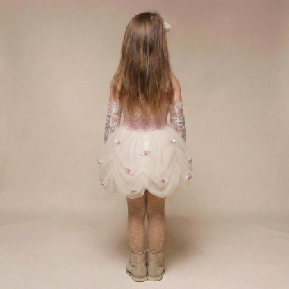 Satin & Mesh Rosette Sleeveless Short Dresses - image 5