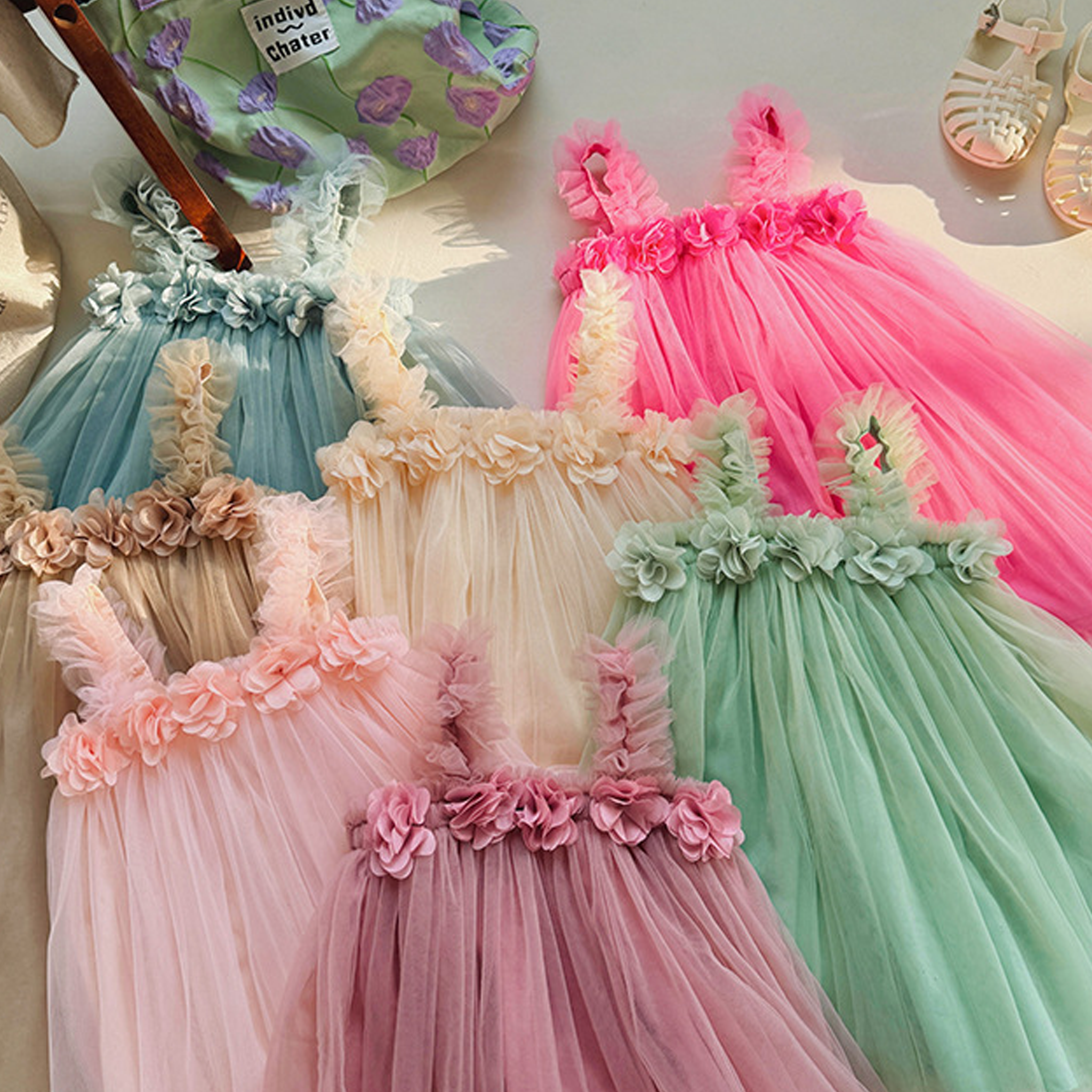 Mesh Rosette Sleeveless Midi Dresses - image 19