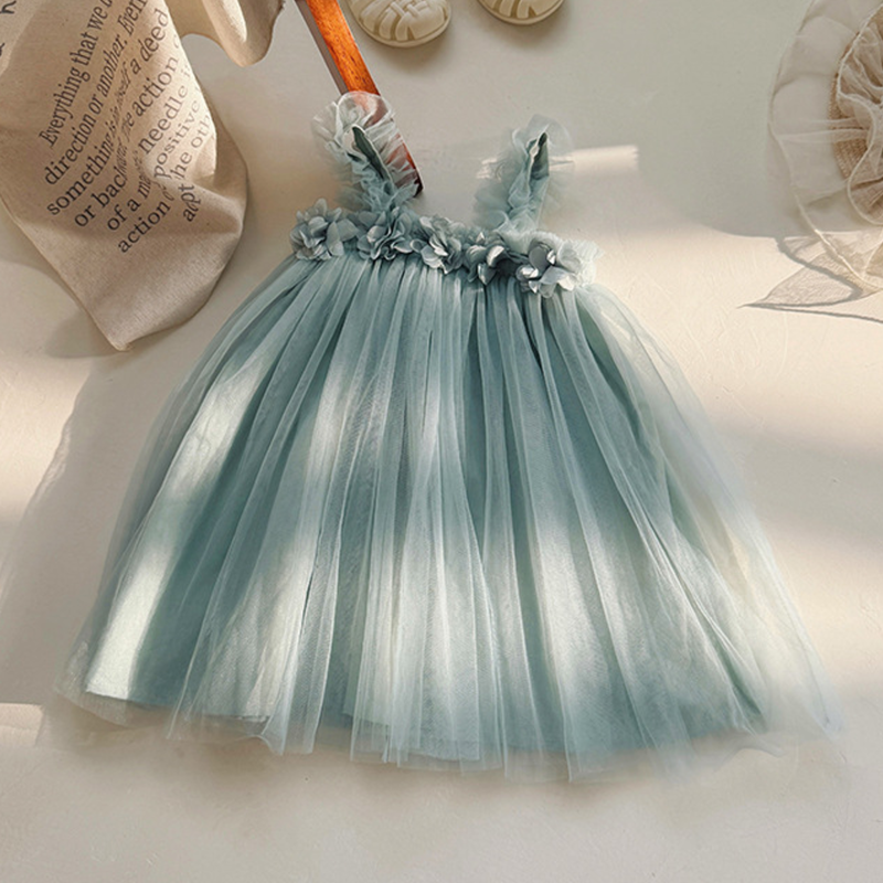 Mesh Rosette Sleeveless Midi Dresses - Light Blue - 7-8Y - image 17
