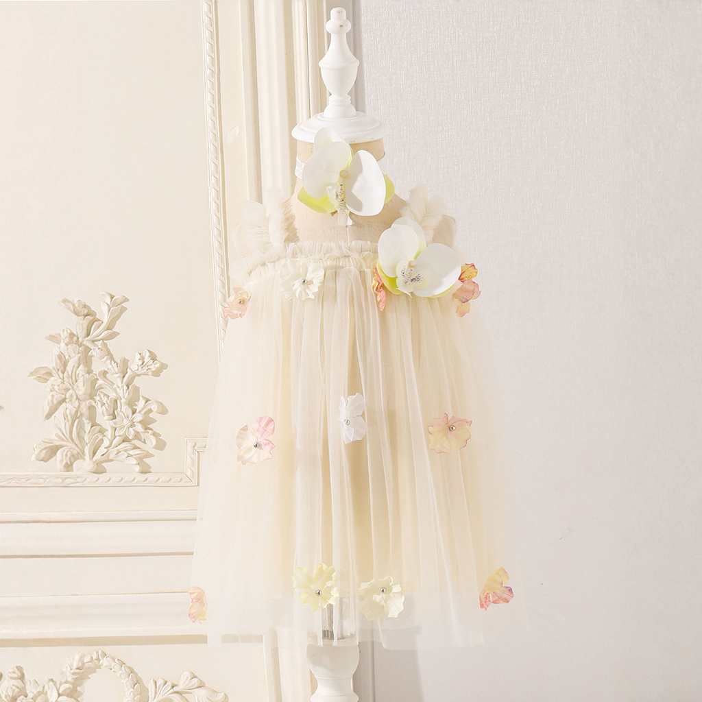 Mesh Rosette Sleeveless Midi Dresses - Champagne - 1-2Y - image 7