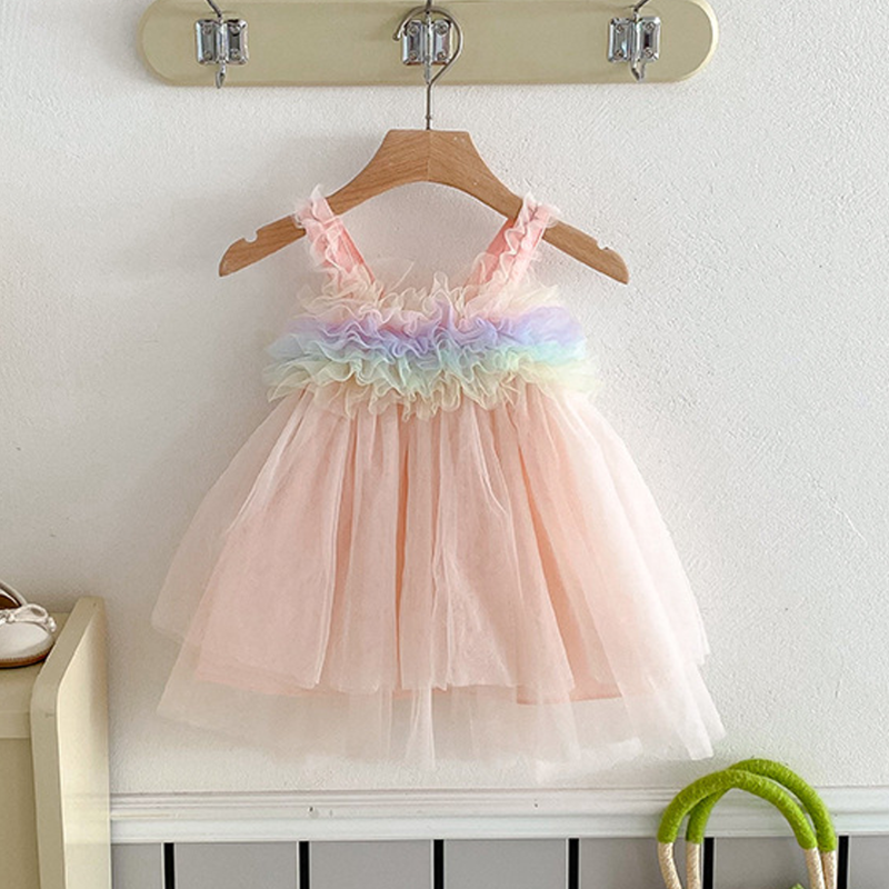 Mesh Rosette Sleeveless Midi Dresses - Pink - 4-5Y - image 4