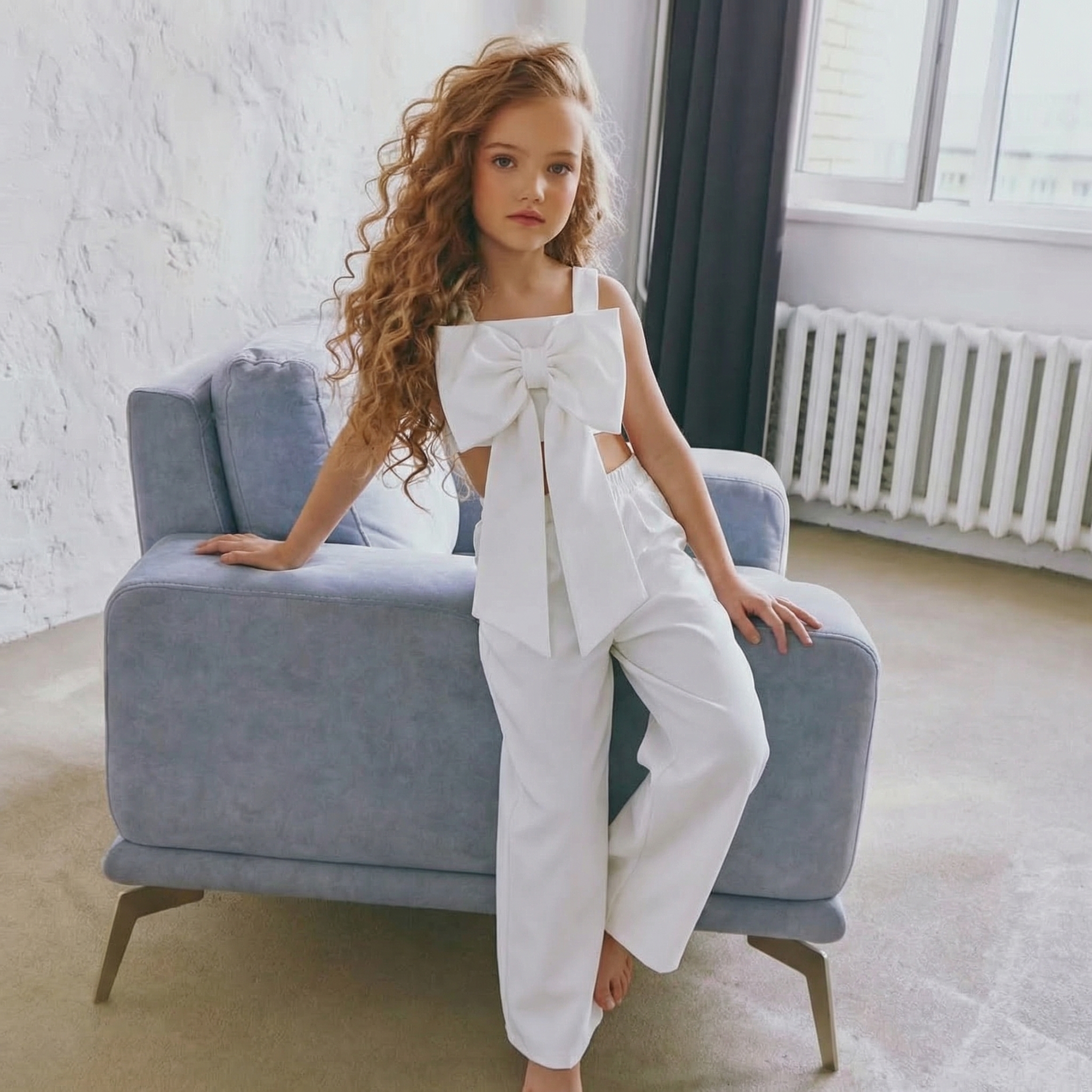 Satin Bow Sleeveless Crop Two-piece set - White - 6Y - image 1