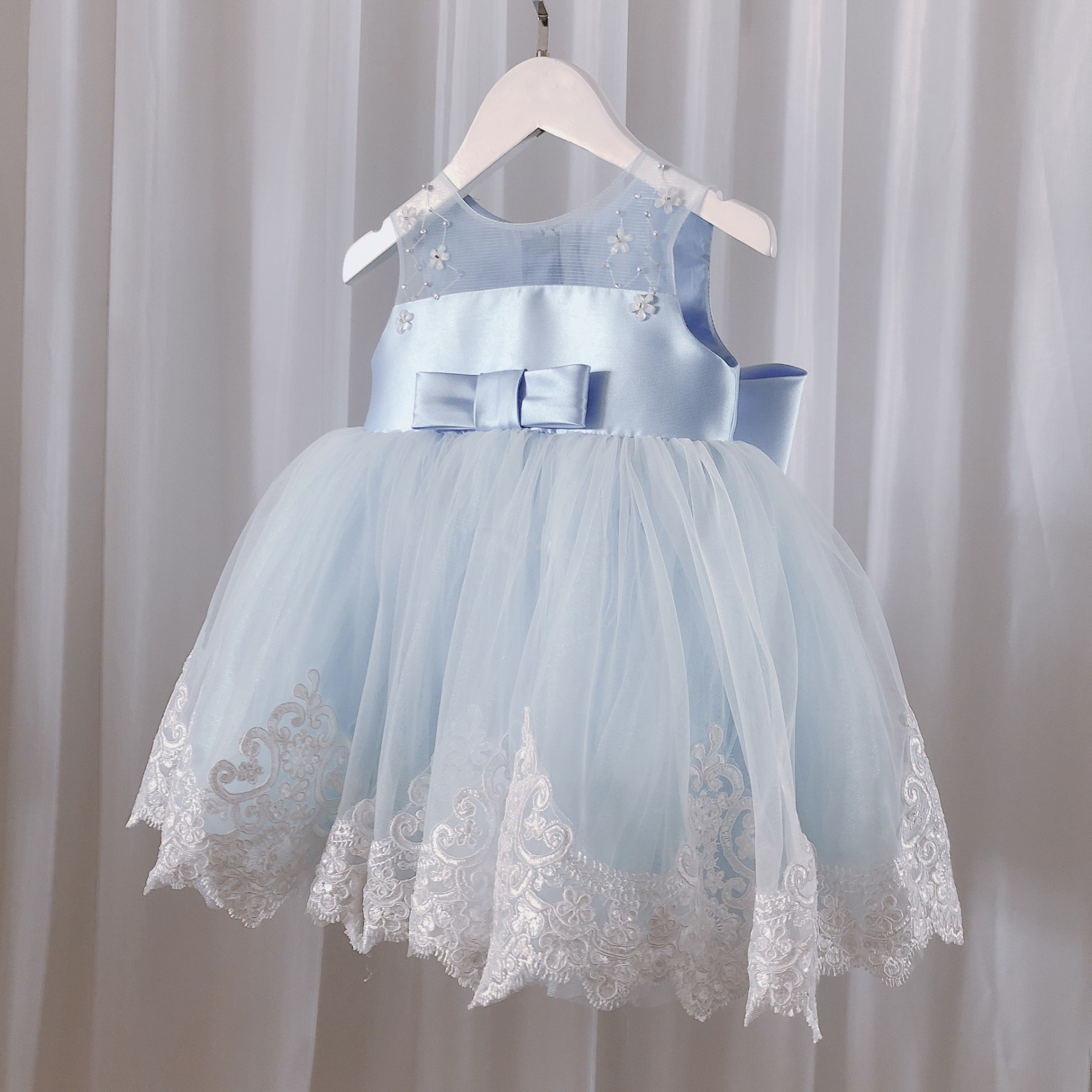 Mesh Split Joint Sleeveless Midi Dresses - Light Blue - 11-13Y - image 1
