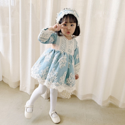 Lace Bow Lace Edge Long Sleeve Midi Dresses With Headband - image 6