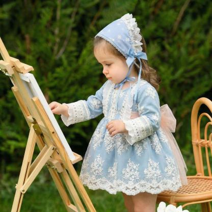 Lace Bow Lace Edge Long Sleeve Midi Dresses With Headband - image 2