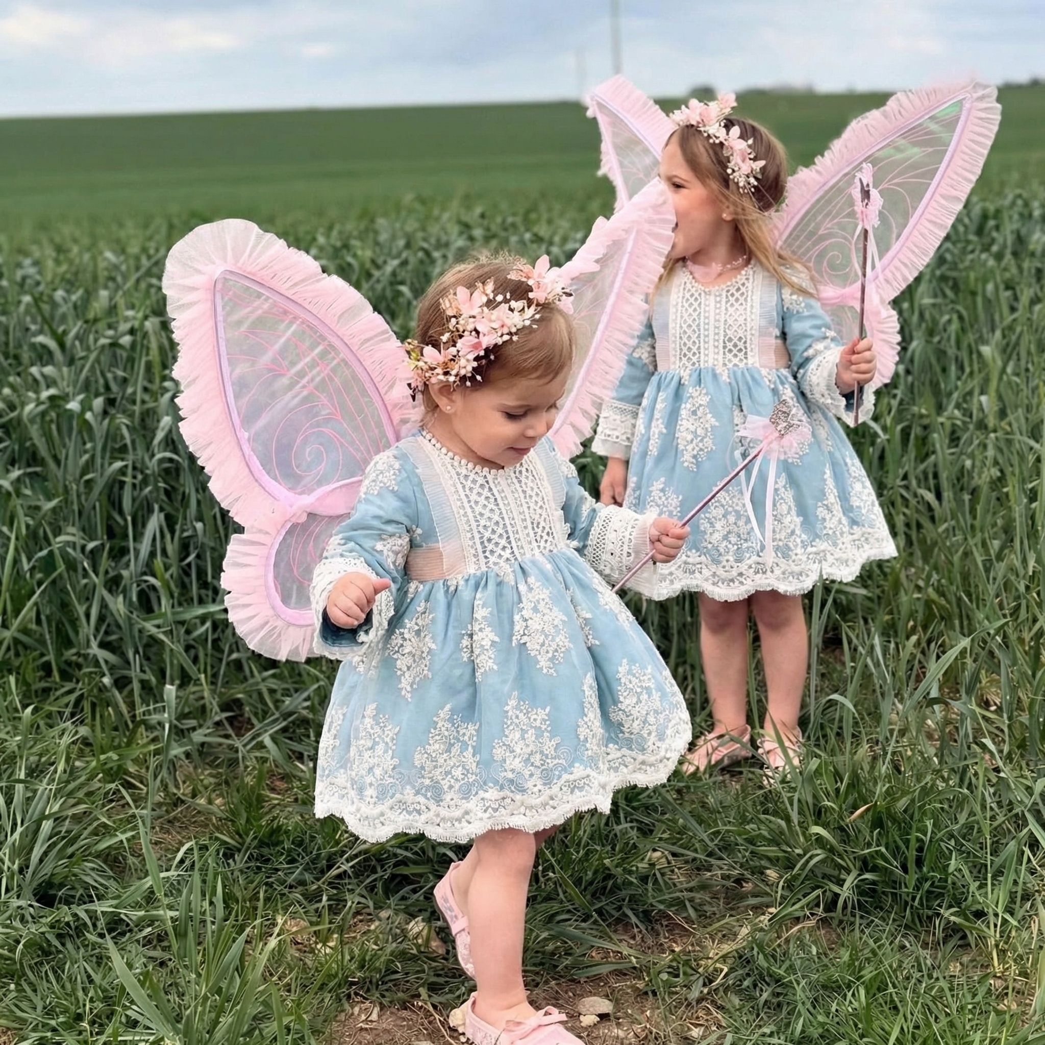 Lace Bow Lace Edge Long Sleeve Midi Dresses With Headband - image 5