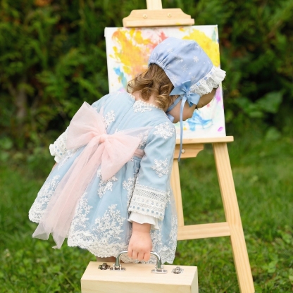 Lace Bow Lace Edge Long Sleeve Midi Dresses With Headband - image 3