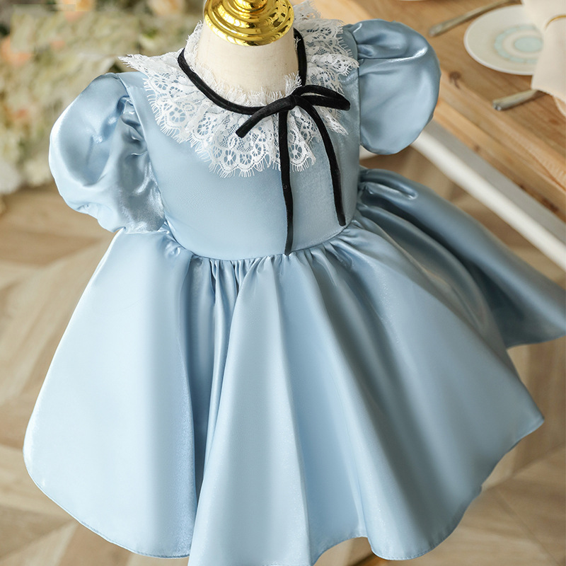 Satin Lace Edge Short Sleeve Midi Dresses - image 3