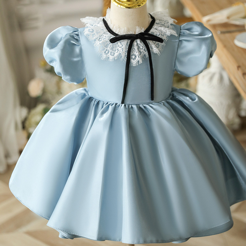Satin Lace Edge Short Sleeve Midi Dresses - image 2