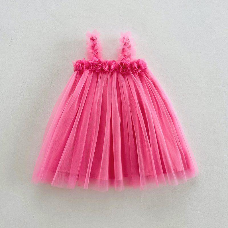Mesh Rosette Sleeveless Midi Dresses - Rose - 7-8Y - image 1