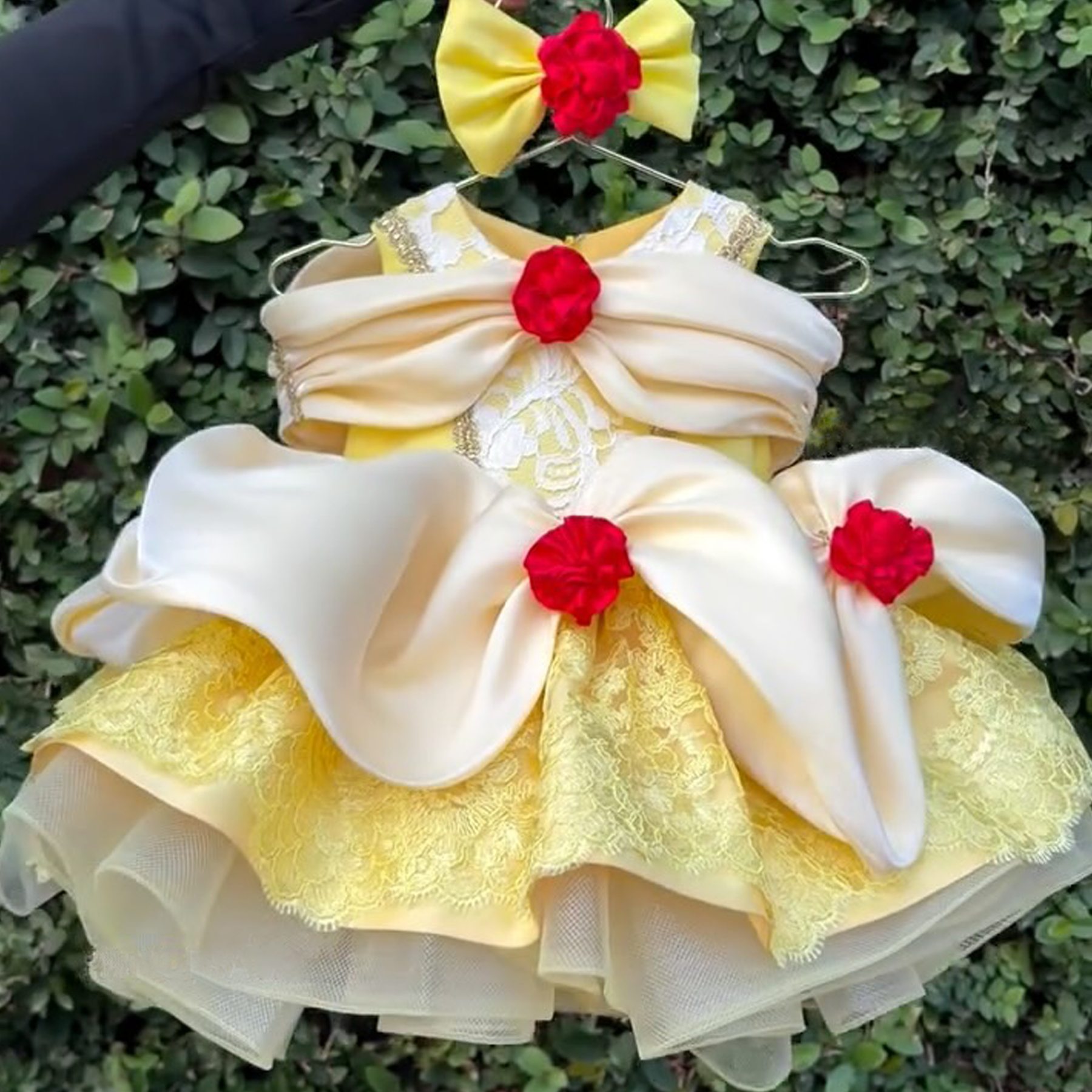 Chemical Fiber Blend Rosette Sleeveless Midi Dresses - Yellow - 5Y - image 1