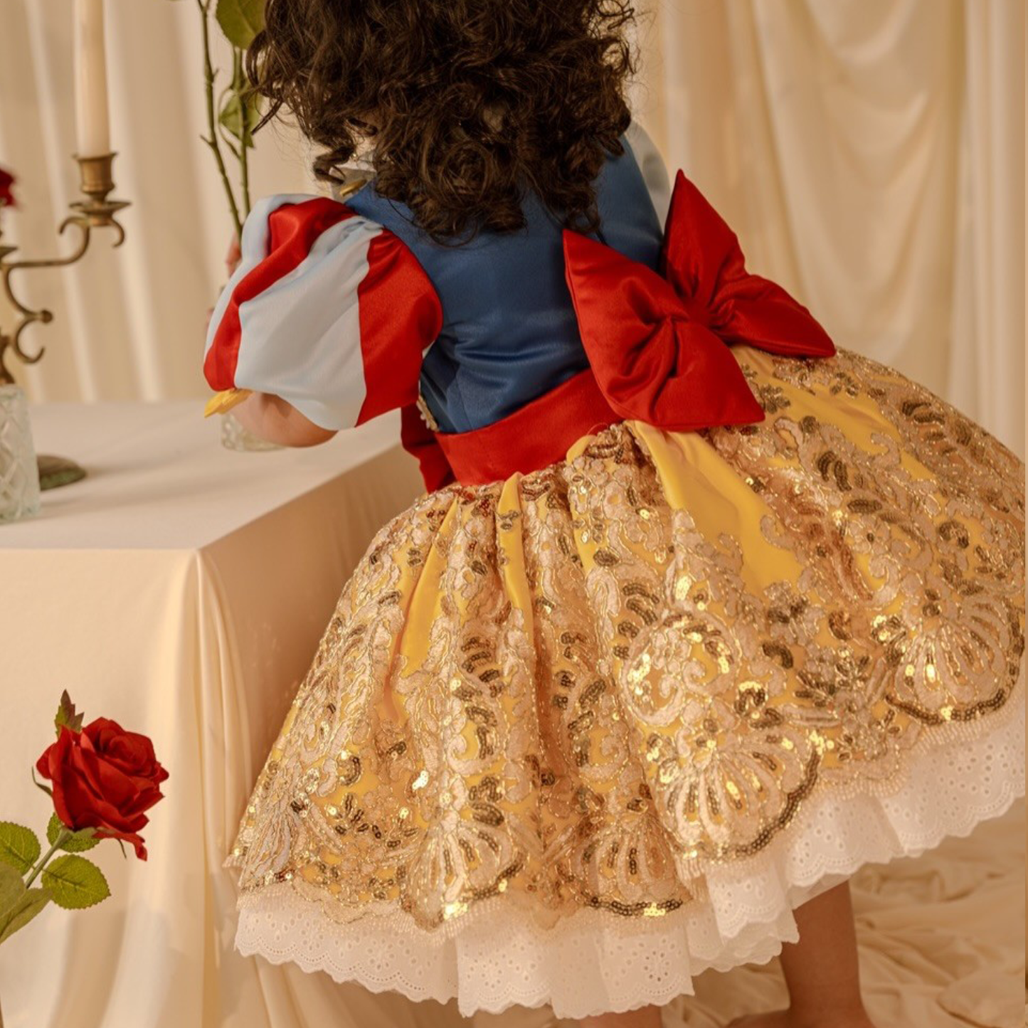 Satin Bow Applique Short Sleeve Midi Dresses - image 3