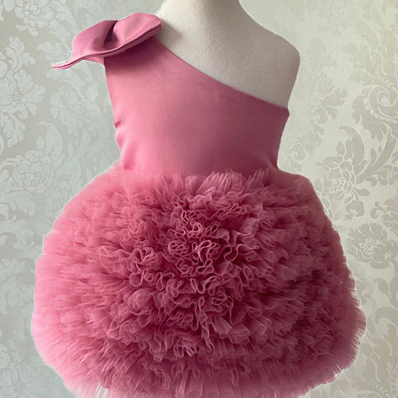 Mesh & Satin Bow Folds Sleeveless Short Dresses - Rose Pink - 4-5Y - image 6