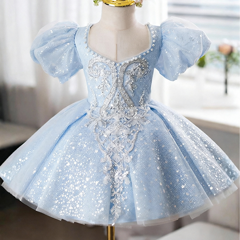 Mesh Sequins Imitation Pearls Short Sleeve Short Dresses - image 2